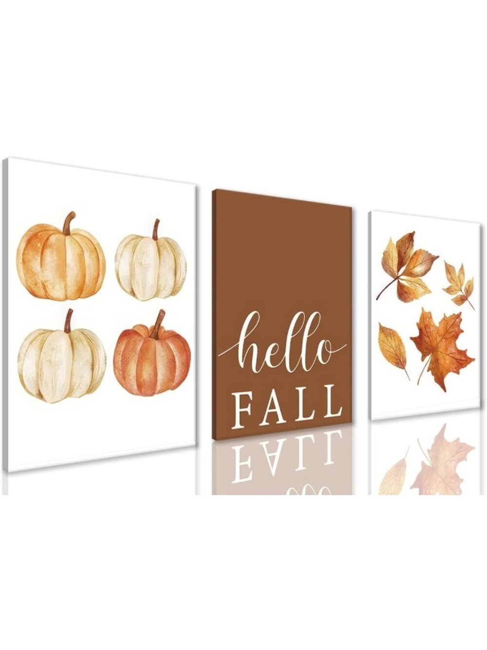 Rustic Vintage Fall Wall Art Set of 3 - Seasonal Pumpkin Canvas Prints for Home